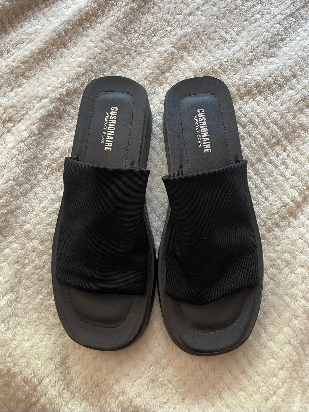 Cushionaire Black Platform Slide Sandals - Women's Cushioned Comfort